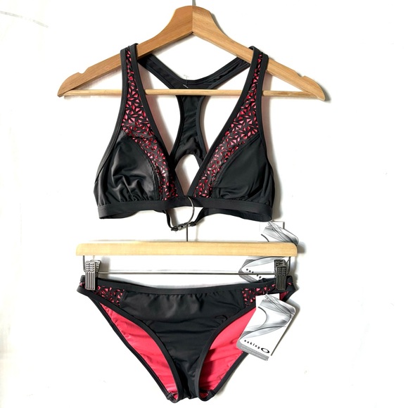 Oakley O-Laser Cut Triangle Brazilian 2 Piece Top Bottom Bikini Set Gray Small - Picture 3 of 17